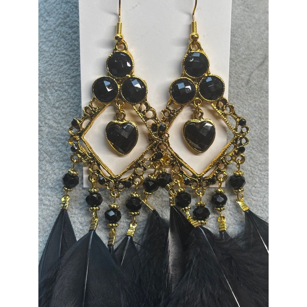 #56. Gothic Glam Black Feather Dangle Earrings